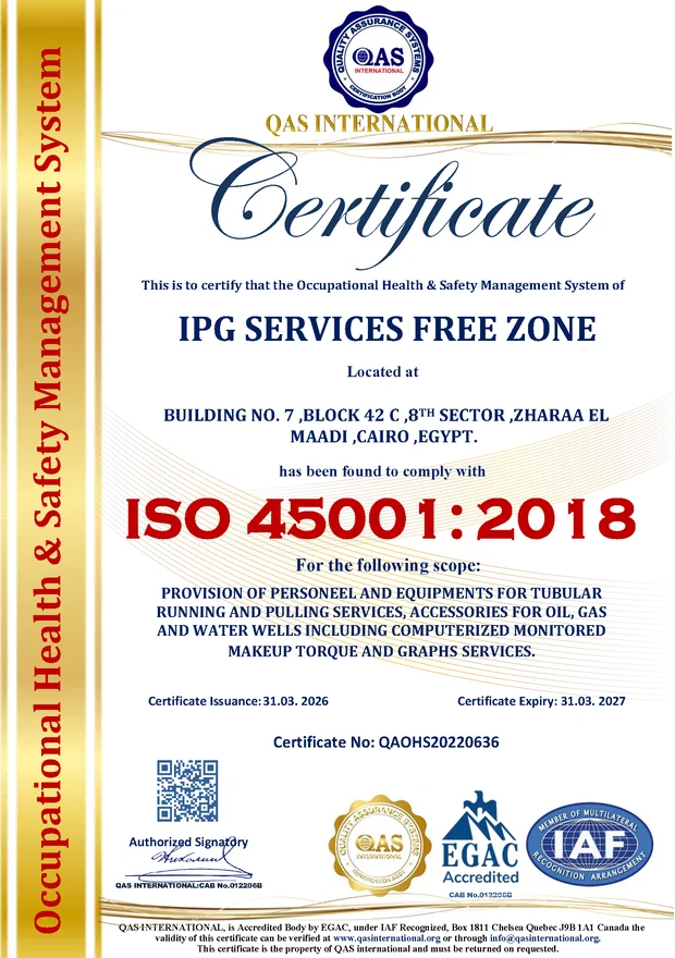 ISO 45001 Occupational Health and Safety Management System certificate